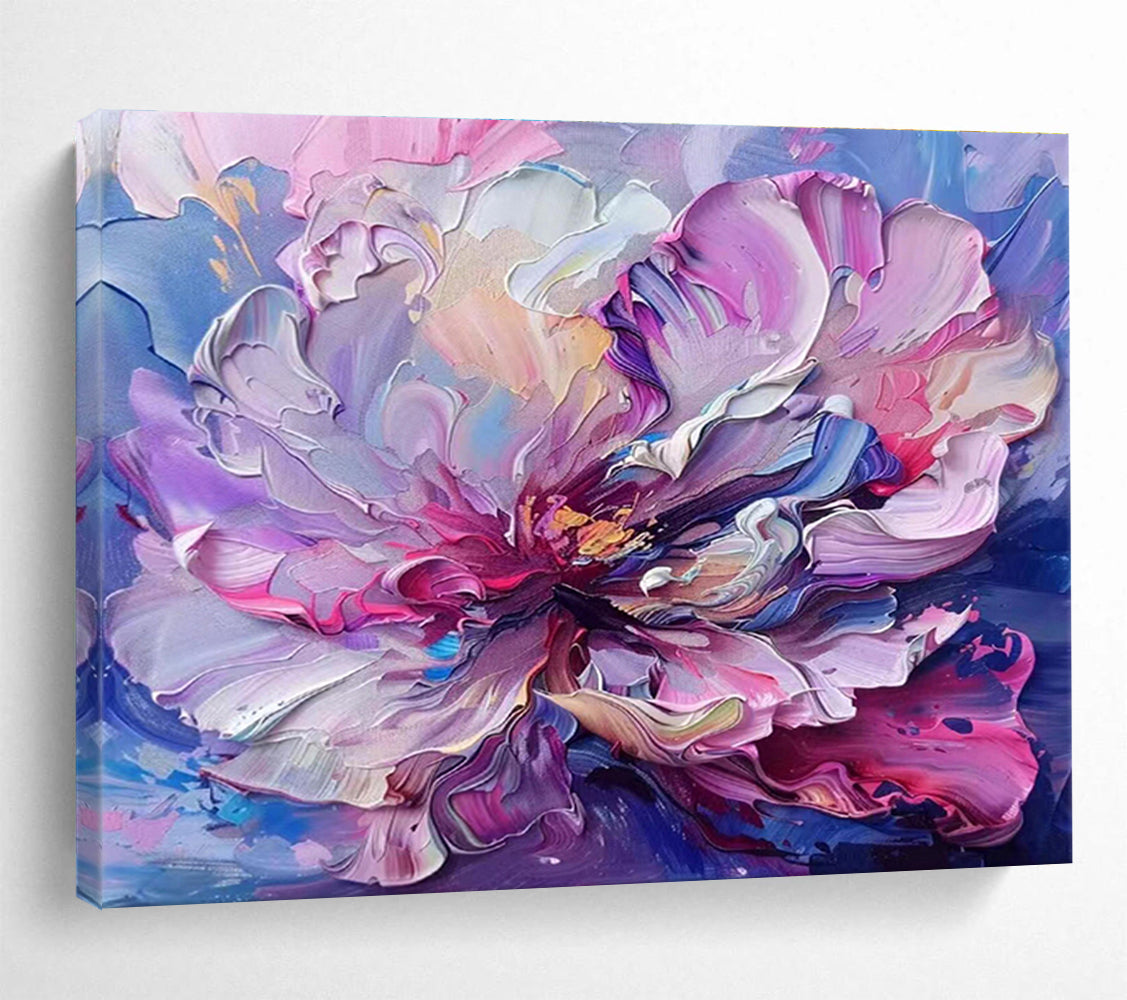 “Vibrant Peony Burst” - Colorful Pink & Purple Floral, Textured Flower Oil Painting On Canvas DKS681
