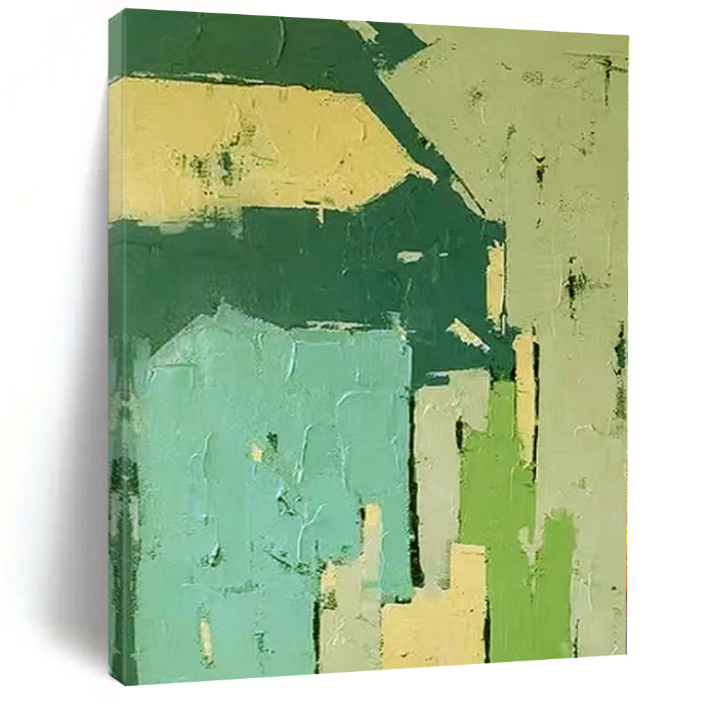 “Green - Blue Geometric Abstraction” - Modernist Abstract Painting On Canvas PS0186