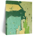 “Green - Blue Geometric Abstraction” - Modernist Abstract Painting On Canvas PS0186