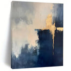 Navy, White, Gold with Abstract Overlays "Gilded Horizons" Abstract Painting On Canvas PS1311