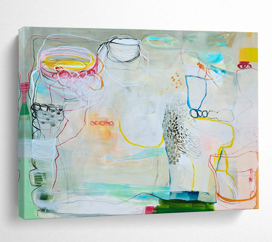 Pastel - Toned Abstract with Lines Painting On Canvas DKS071