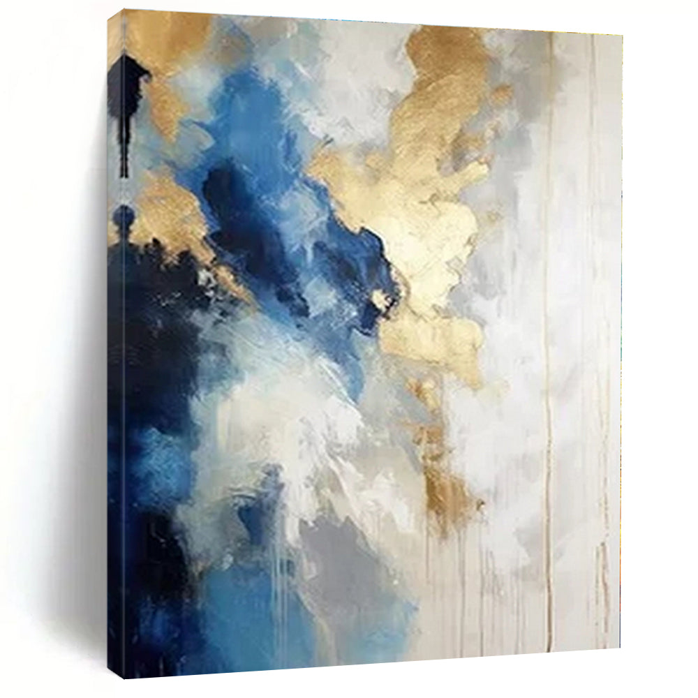 Blue, White, and Gold Abstract Clouds - Flowing Color Abstract Painting On Canvas PS1239