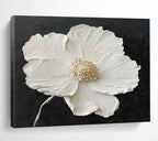 “Textured White Flower on Black” - Impasto Floral Painting On Canvas PT091