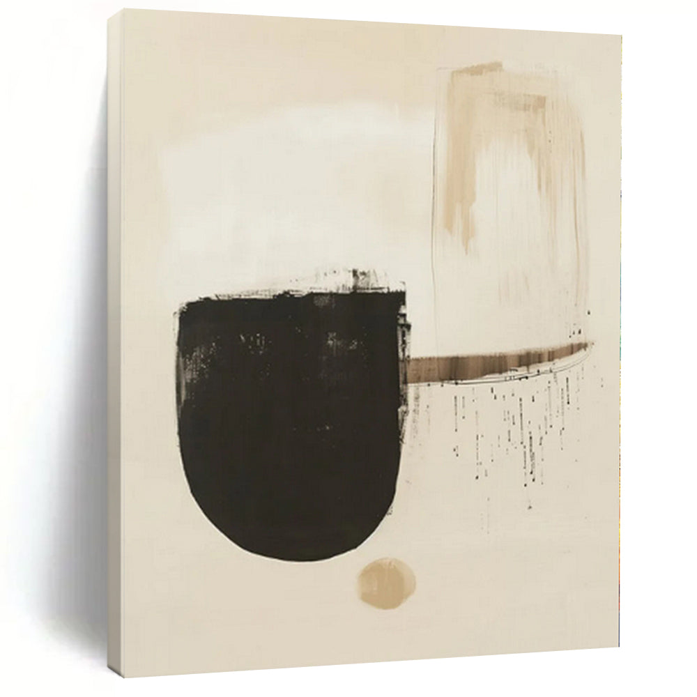 “Subtle Beige - Black Abstract Shapes” - Contemporary Abstract Painting On Canvas PS0275