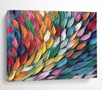 “Colorful Feather Cascade” - Rainbow - Hued Abstract Feathers, Textured Acrylic Painting On Canvas DKS689