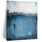 “Blue and White Abstract Horizon” - Minimalist, Serene - Styled Painting On Canvas PT1558