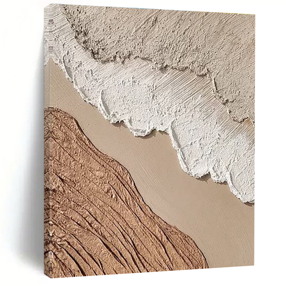 “Textured Earth Layers” - Beige, Brown, White Abstract Landscape Painting On Canvas PS0673