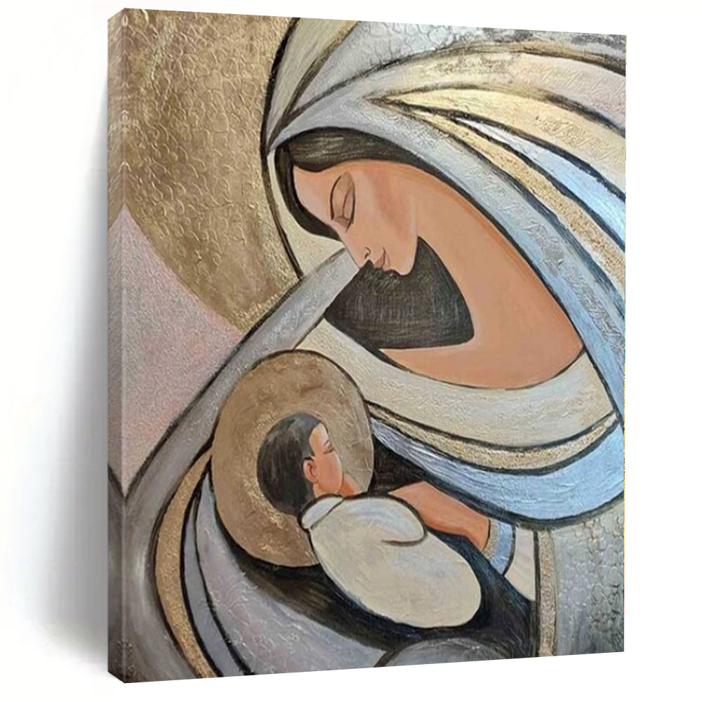 Soft Pastels with Religious Figures "Divine Embrace" Spiritual Painting On Canvas PS1195