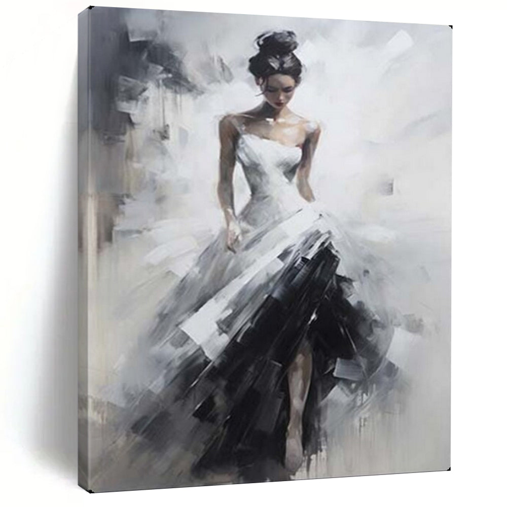 Monochrome Graceful Lady, Impressionistic Style, Painting On Canvas PT2133