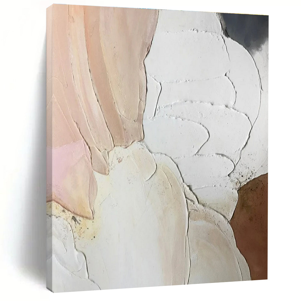 White, Pink, Beige, Gold with Textured Petals "Tactile Blossoms" Abstract Painting On Canvas PS1437