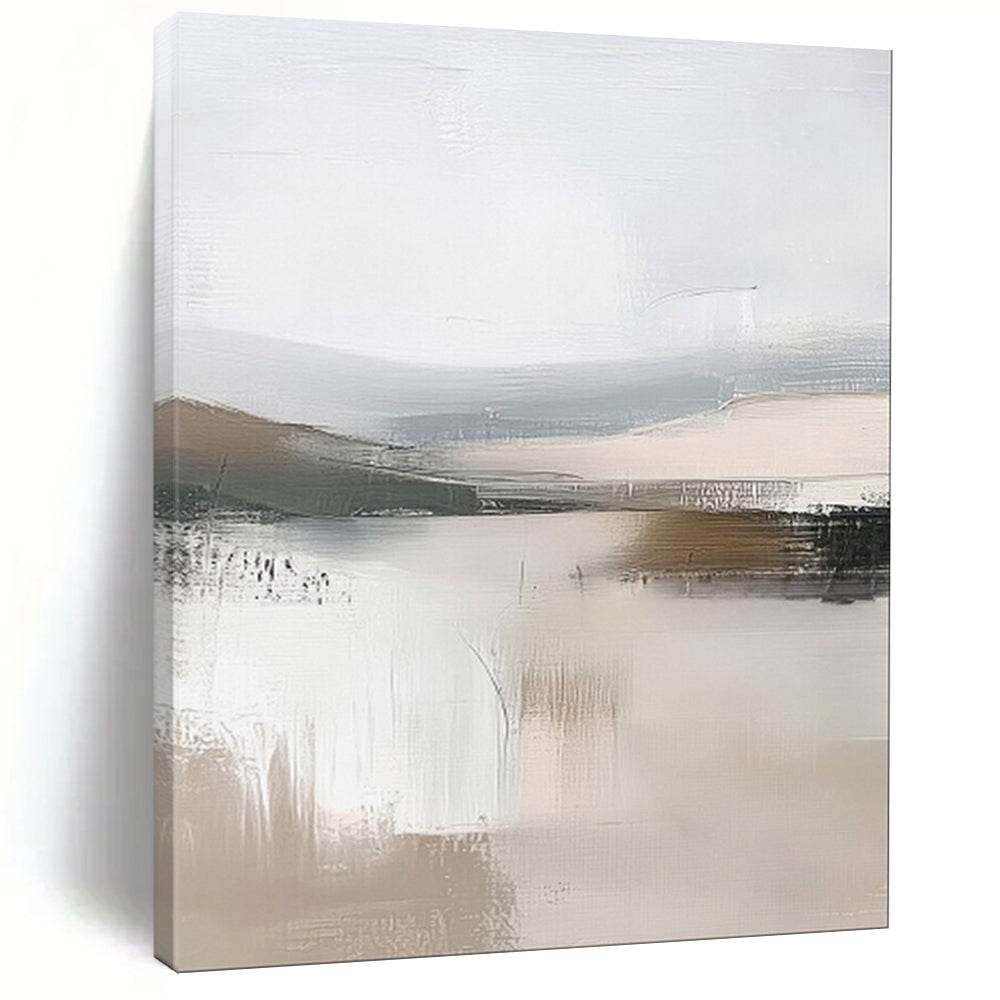 “Abstracted Mountain Lake in Beige - Gray” - Abstract Landscape Painting On Canvas PT2059