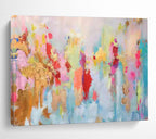 Pastel Dreamscape: Soft Pink, Blue & Gold Abstract Expressionist Painting for Bohemian Bedroom & Yoga Studio DKS643