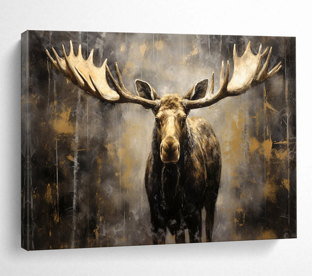 “Gold and Brown Moose in Mist” - Dramatic Wildlife Painting On Canvas PT079
