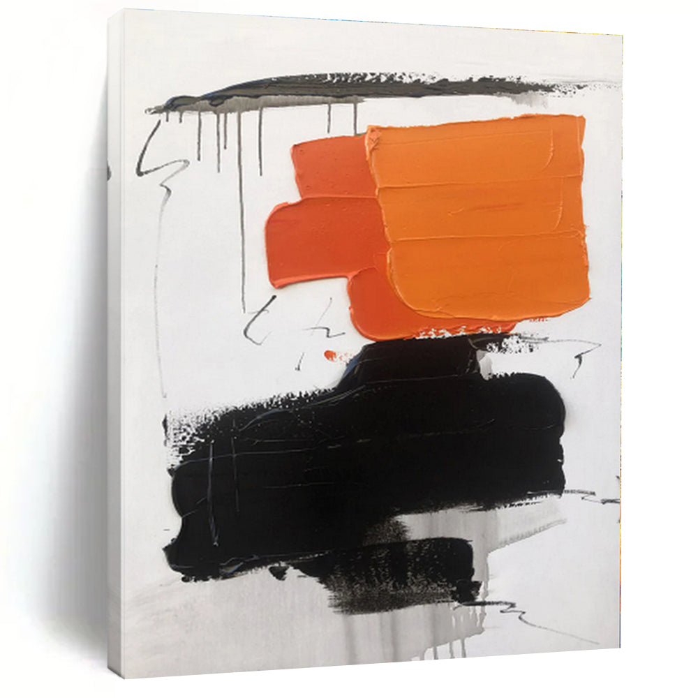 “Orange - Black Expressive Abstraction” - Orange, Black, Gray Abstract Painting On Canvas PS0490