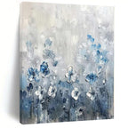 Blue and White Floral "Serene Blooms" Impasto Flower Painting On Canvas PS1086
