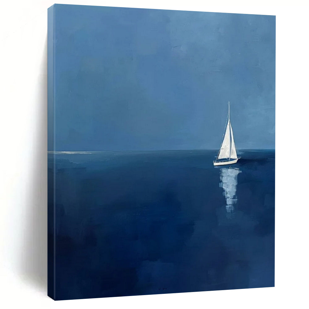 “Serene Sailboat at Sea” - Minimalist Landscape Painting On Canvas PT2230