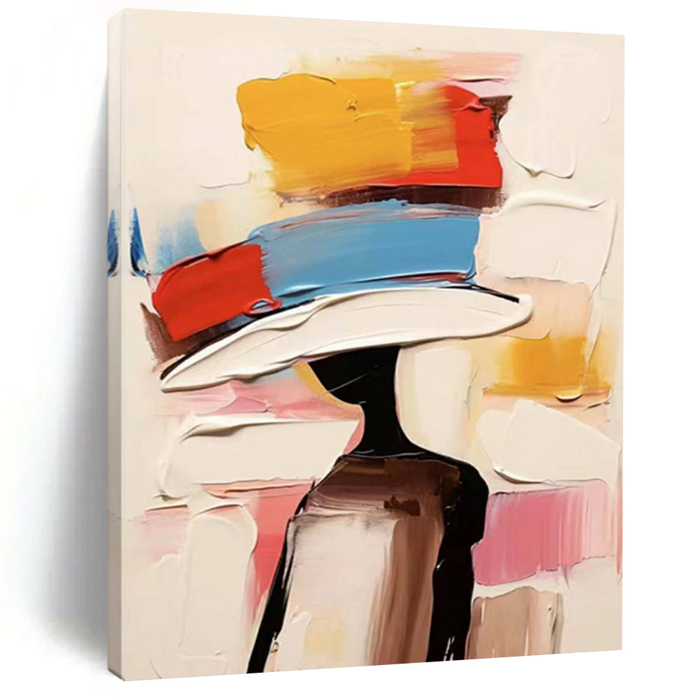 “Colorful Abstract Hat Figure” - Playful Fashion - Inspired Painting On Canvas DS324