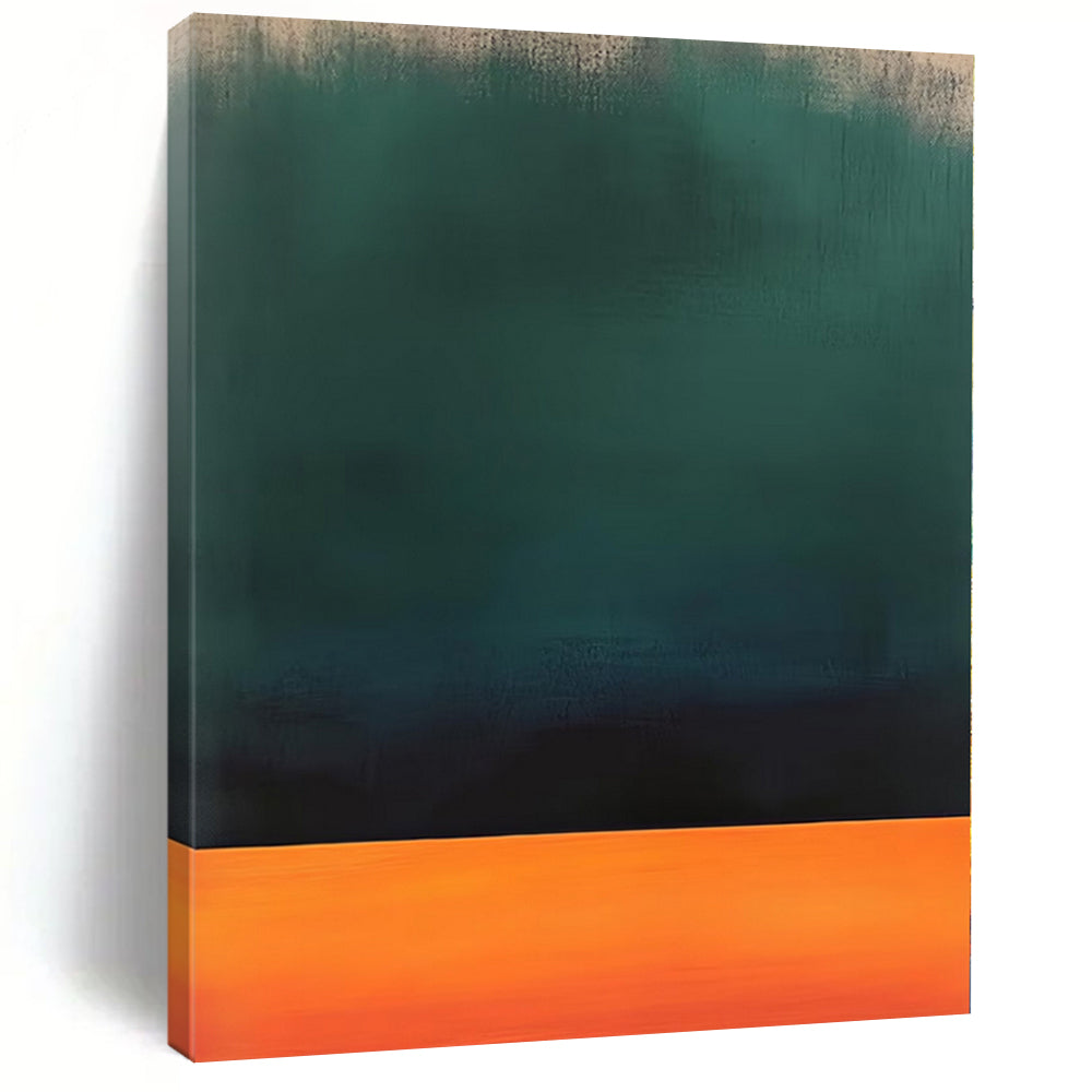 Green, Orange, Black with Horizontal Layers "Dusk Glow" Abstract Painting On Canvas PS1188