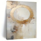 “Gold - White Abstract Circle” - Gold, White, Beige Abstract Minimalist Painting On Canvas PS0586