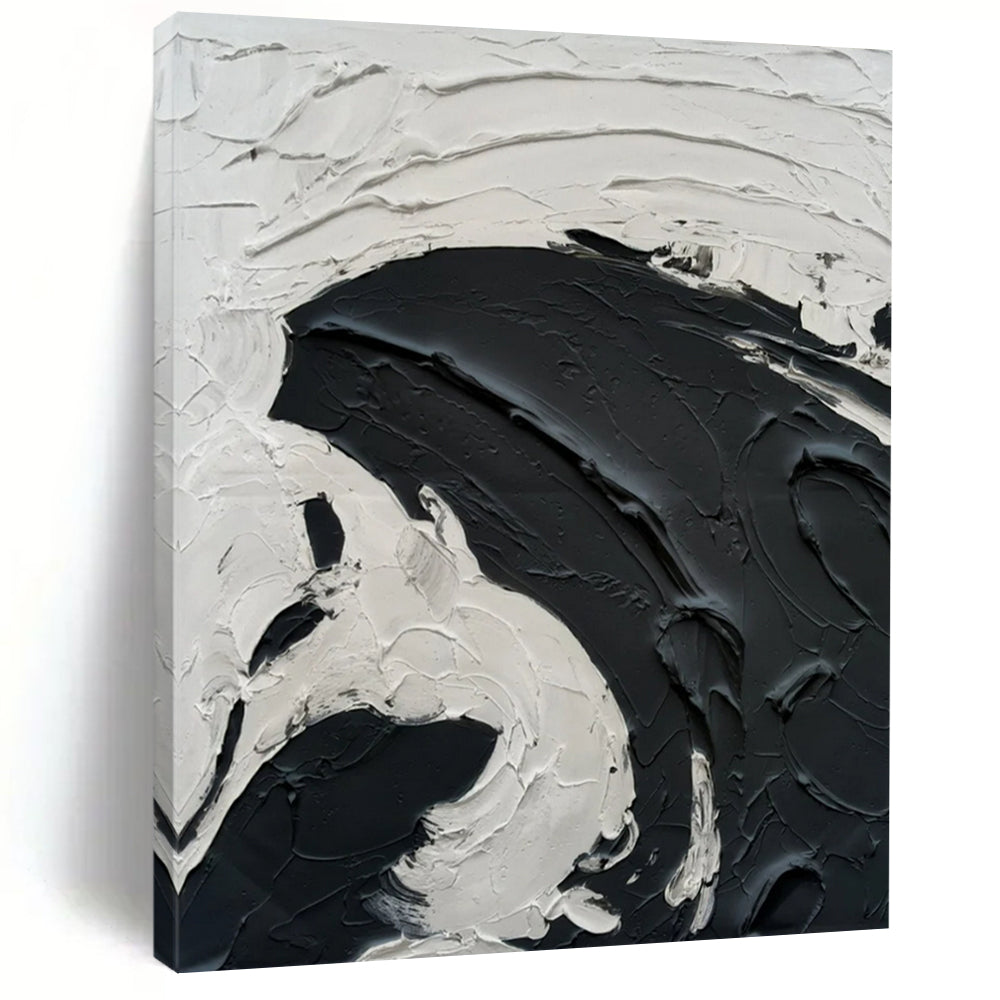 “Bold Black and White Textured Swirls” - Dynamic Abstract Painting On Canvas DS389