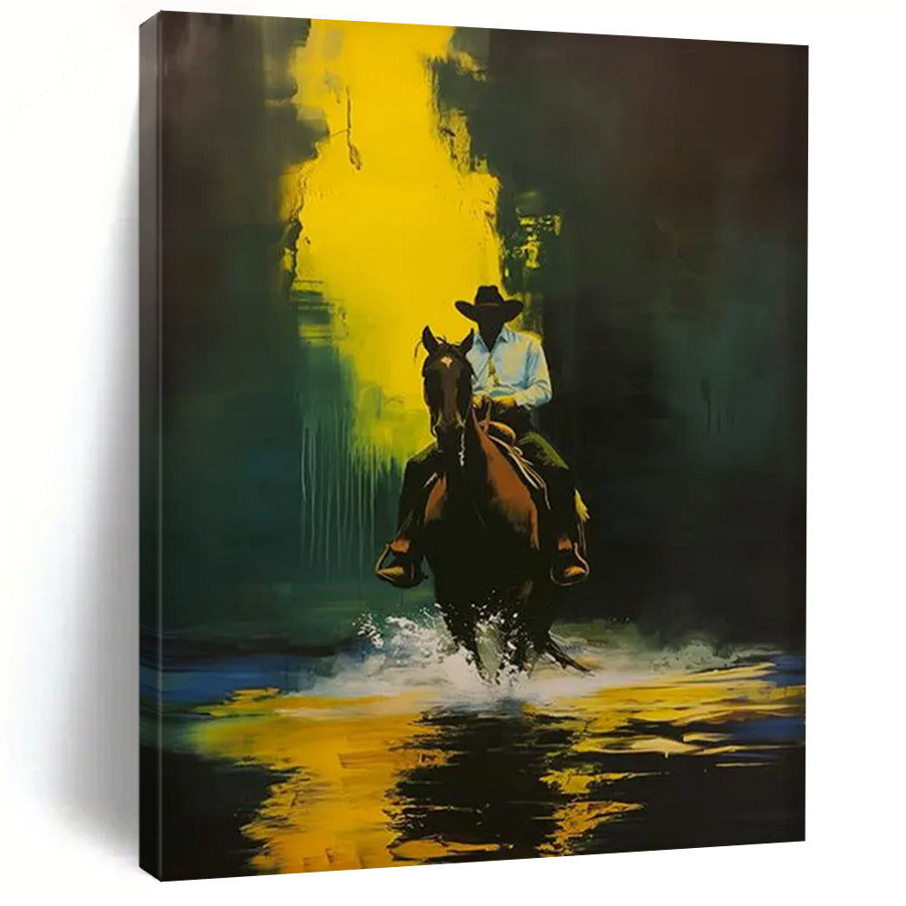 Cowboy on Horse: Water & Gold Painting On Canvas DS104