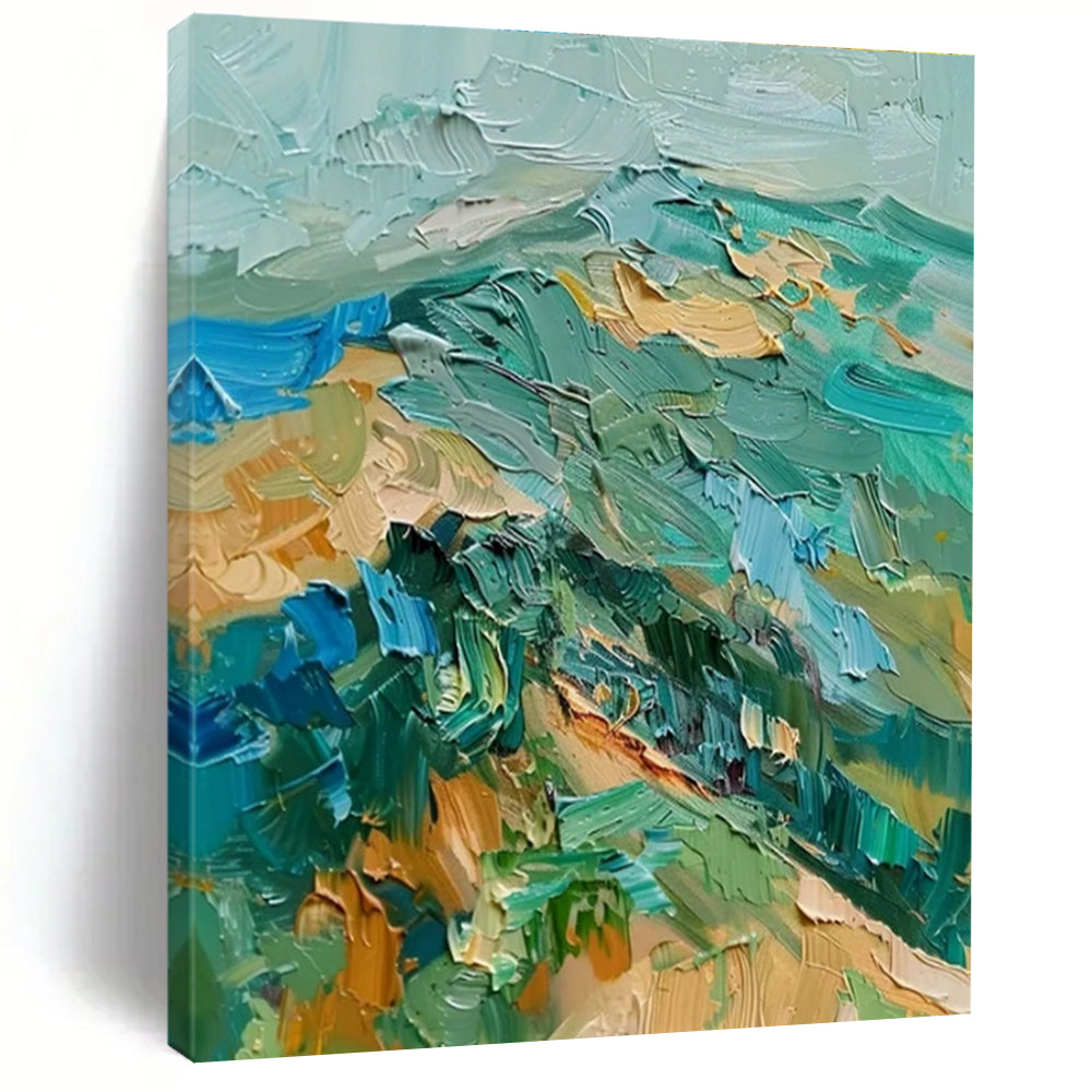 Vivid Green - Blue Impasto, "Lush Valley" – Impasto Abstract Painting On Canvas PS0911