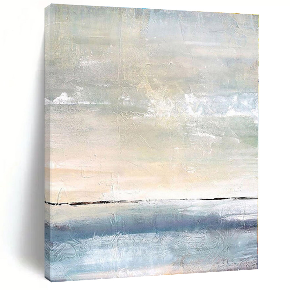 “Soft Coastal Abstraction” - Blue, Beige, White Abstract Seaside Painting On Canvas PS0547