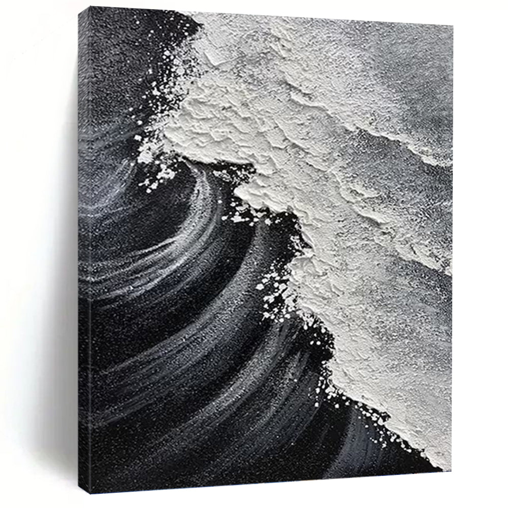 “Black and White Waves” - Seascape, Minimalist - Styled Painting On Canvas PT1658