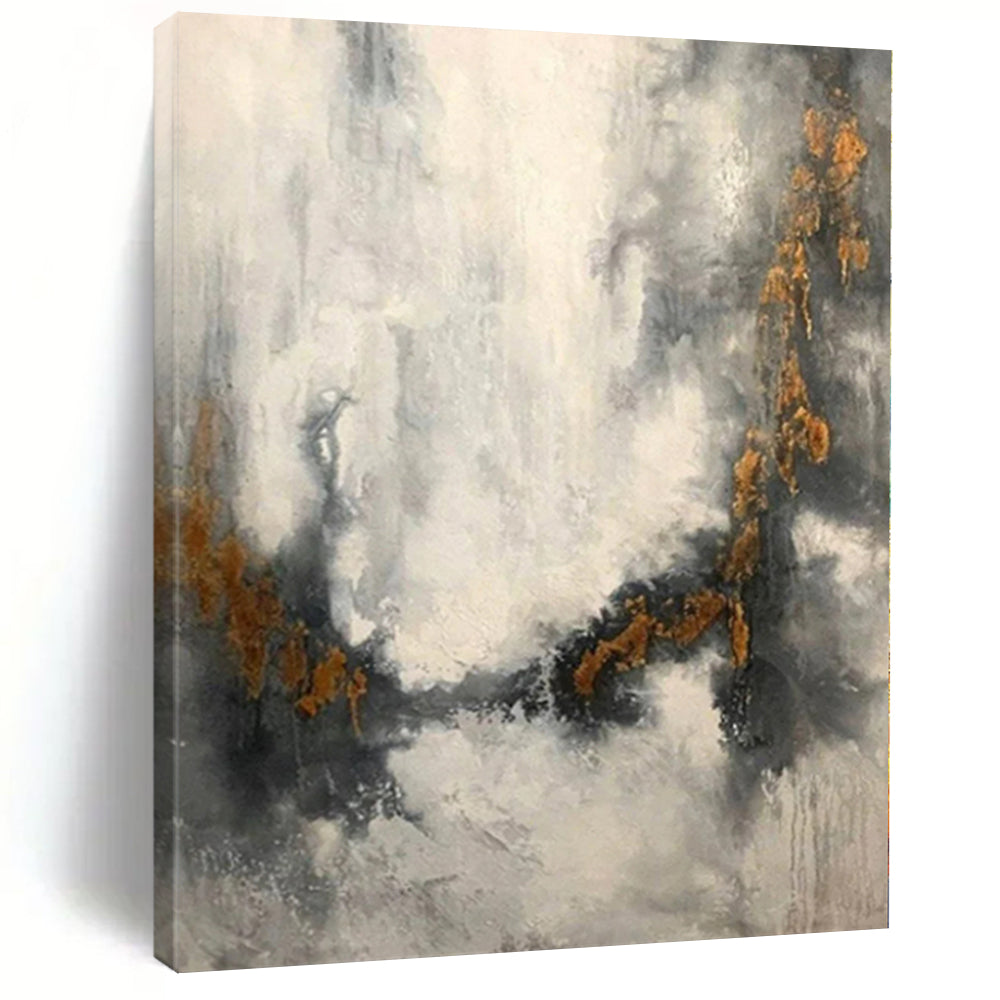 “Grey - White - Gold Cloud - like Abstract” Painting On Canvas PS0378