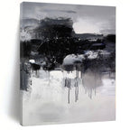 “Black - White - Grey Ink - like Abstract Drippings” Painting On Canvas PS0376