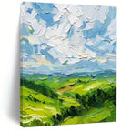 “Textured Green Landscape” - Impressionistic, Vivid - Hued Painting On Canvas PT1557