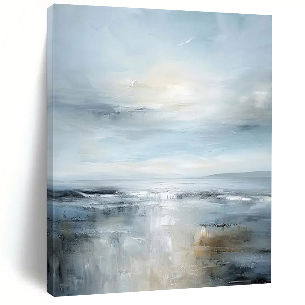 Soft Blue - Gray Calm Seascape Impressionistic Landscape Painting On Canvas DS059