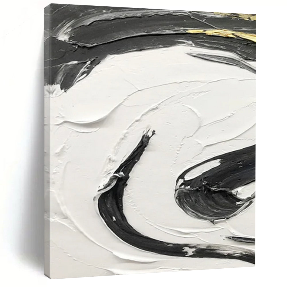 “Black, White, and Gold Swirl” - Luxurious Abstract Painting On Canvas DS378