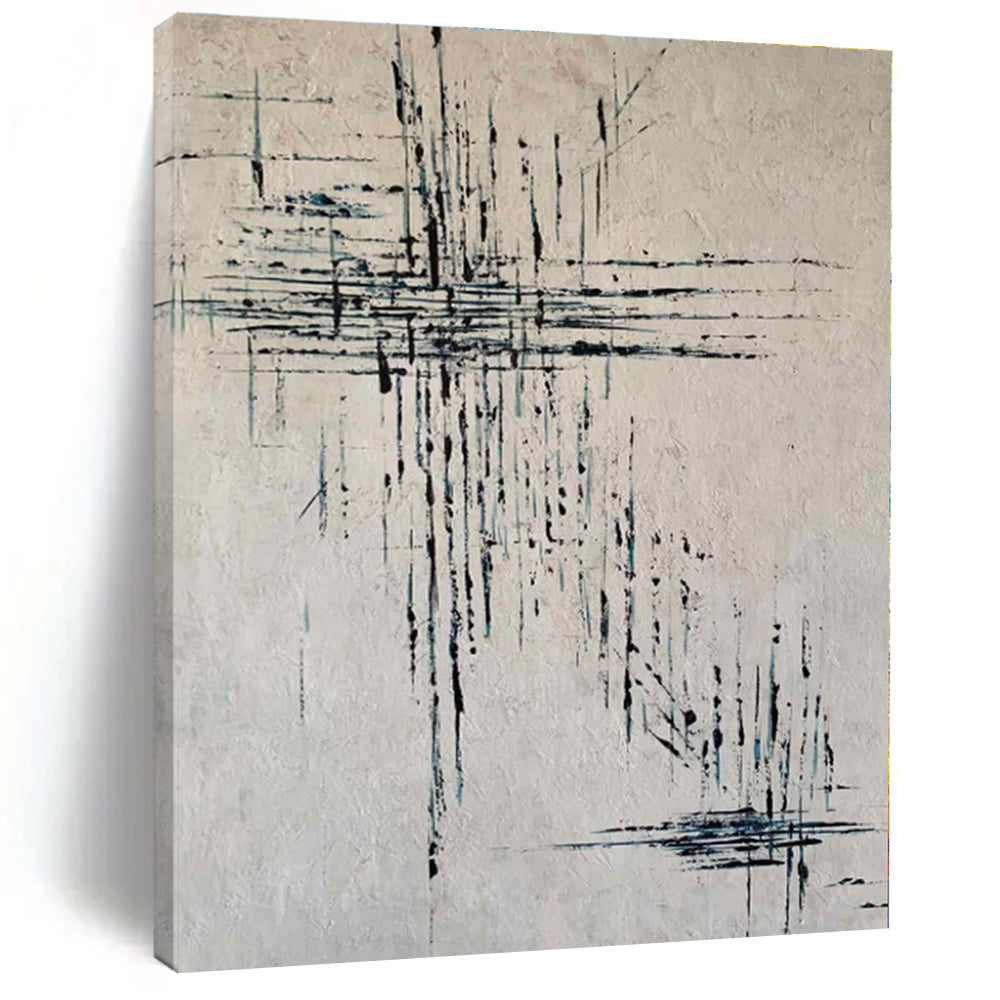 “Black - Blue Abstract Lines” - Black, Blue Abstract Painting On Canvas PS0454