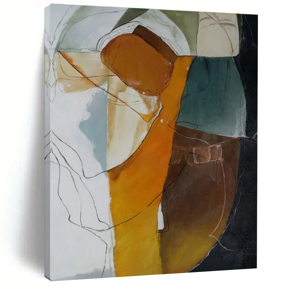 Orange, Green, Blue, White with Flowing Shapes "Colorful Fusion" Abstract Painting On Canvas PS1457