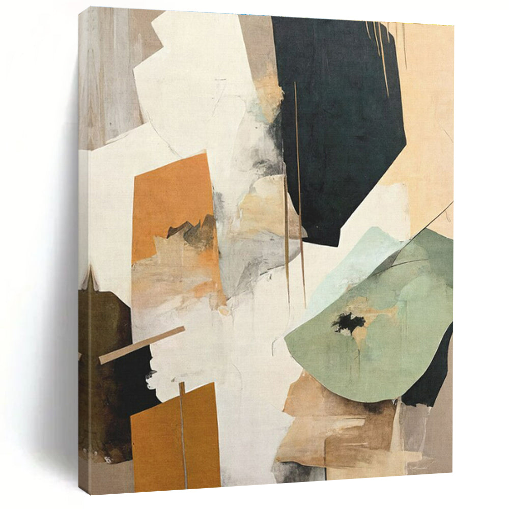 “Layered Green Abstraction” - Green, Gray, Beige Layered Abstract Painting On Canvas PS0747