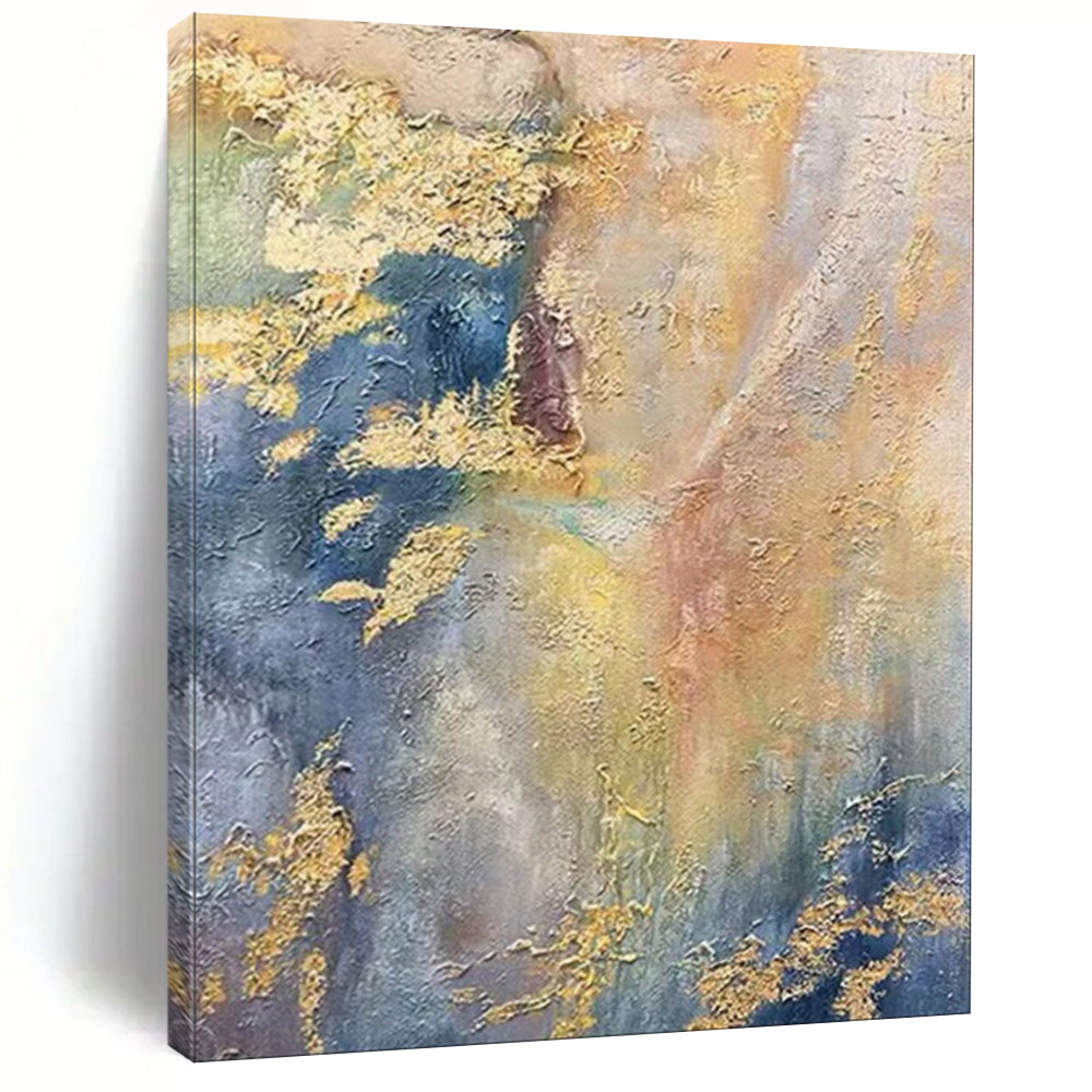 Gold - Blue Abstract Texture, Impressionistic Fusion, Monet - Inspired, Painting On Canvas PT2113