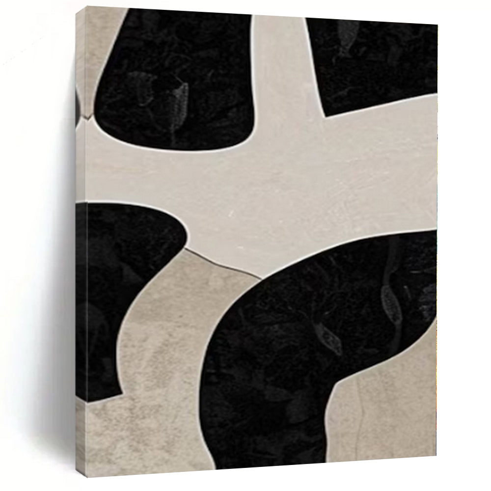 Beige and Black Organic Shapes "Mystic Puzzle" Modern Abstract Painting On Canvas PS1099