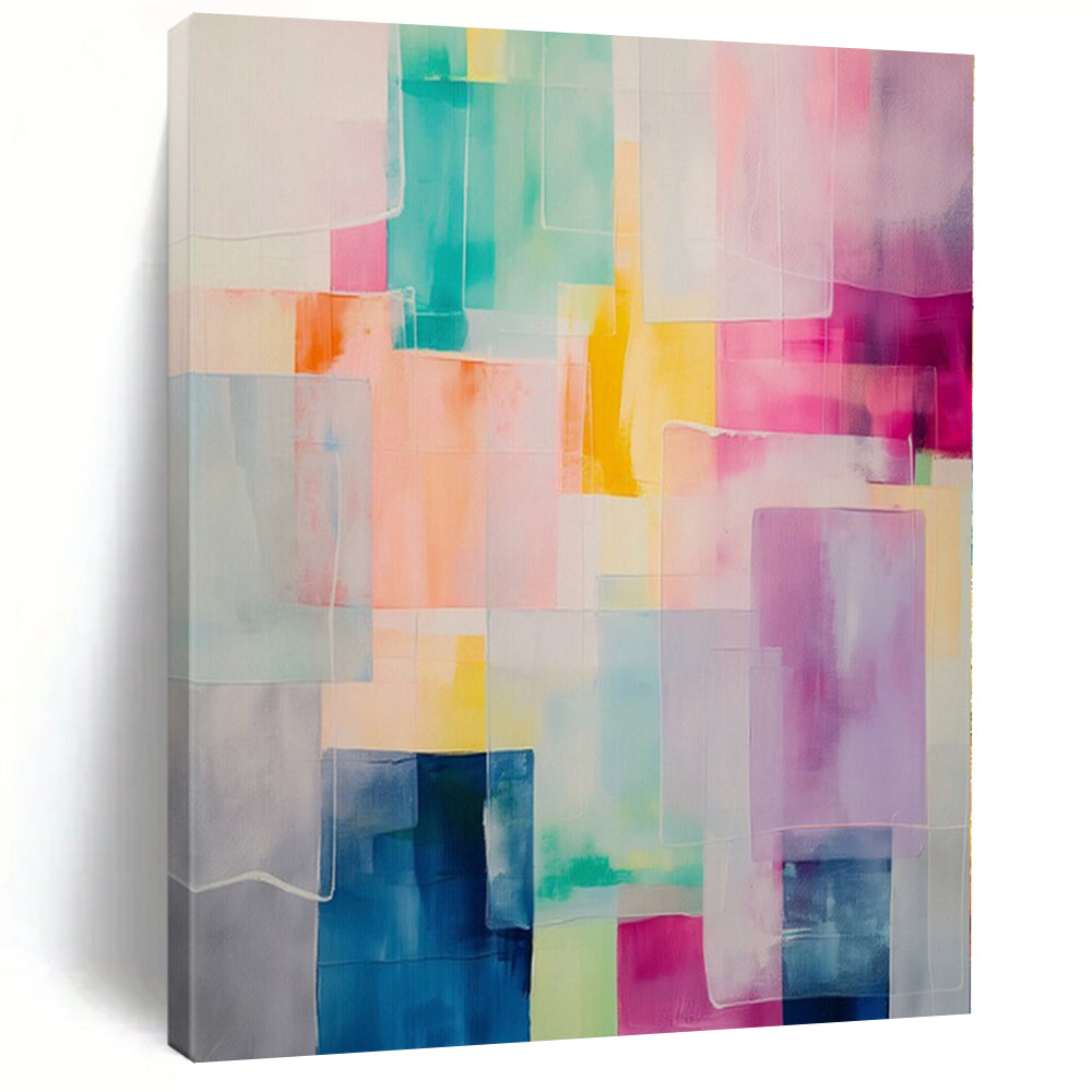 Colorful Translucent Rectangles "Hue Harmony" Abstract Painting On Canvas PS1177