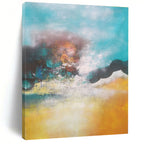 “Turquoise - Yellow Abstract Landscape” - Turquoise, Yellow, Brown Abstract Painting On Canvas PS0474
