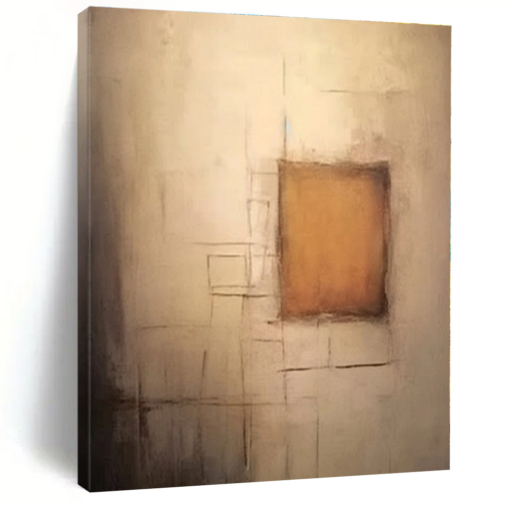 “Beige - Brown Minimalist Squares” - Beige, Brown Abstract Painting On Canvas PS0535