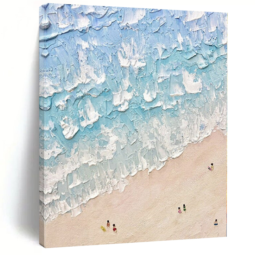Blue, White and Beige with Textured Waves "Beach Impasto" Impressionistic Abstract Painting On Canvas PS1129