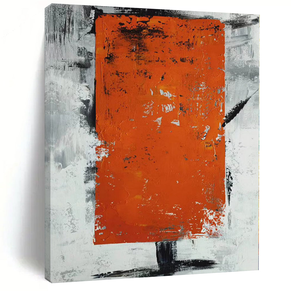 “Textured Orange - Grey Abstract Rectangle” - Industrial Abstract Painting On Canvas PS0316