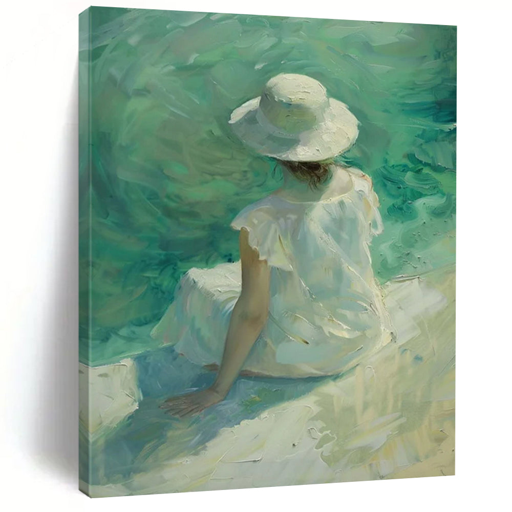 Seaside Lady in White Textured Painting On Canvas DS088