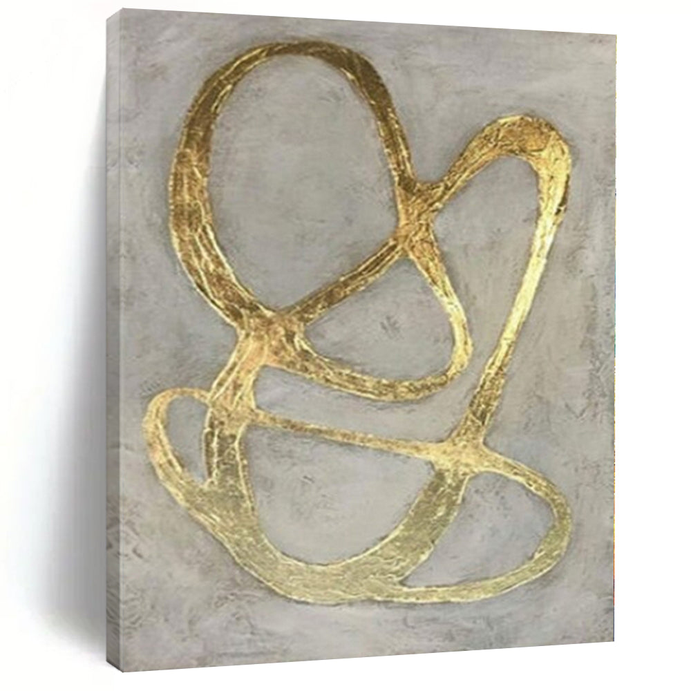 Gray with Intertwined Gold Lines "Golden Entanglement" Opulent Abstract Painting On Canvas PS1098