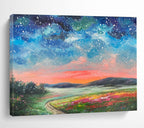 Starry Sunset Over Flower Field Landscape Painting On Canvas DKS122