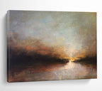 “Sunset River Glow” - Orange, Blue & Gold Landscape, Impressionistic Oil Painting On Canvas DKS774