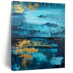 “Teal - Gold Abstract Landscape” - Teal, Gold, Blue Abstract Painting On Canvas PS0446