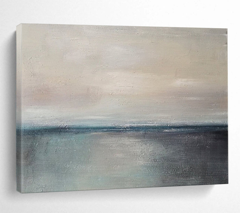 “Soft Abstract Horizon in Neutrals & Blues” - Minimalist Seascape Painting On Canvas PT017