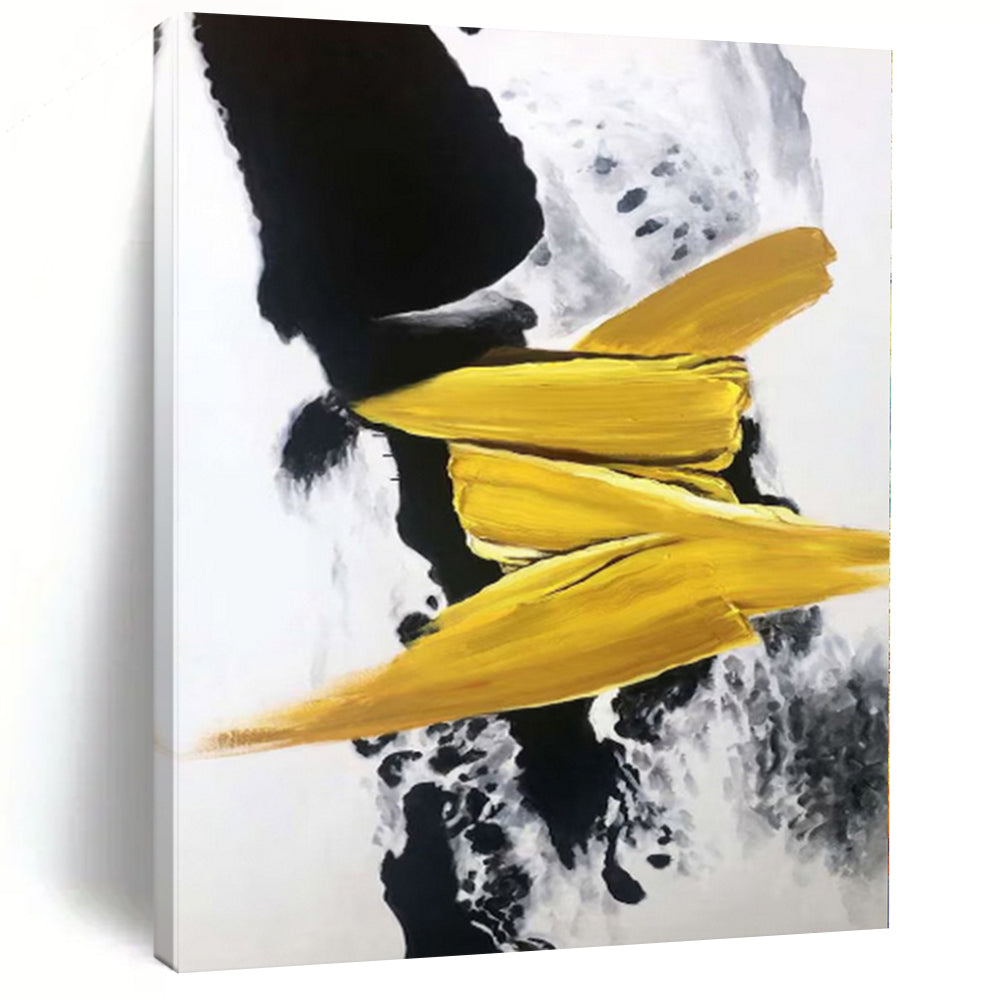 “Black - Yellow Abstract Bold Strokes” - Geometric Abstract Painting On Canvas PS0303